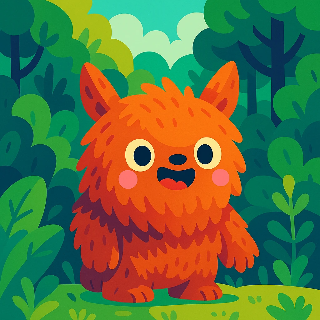 cute furry creature in a lush green forest, vibrant toon style emoji