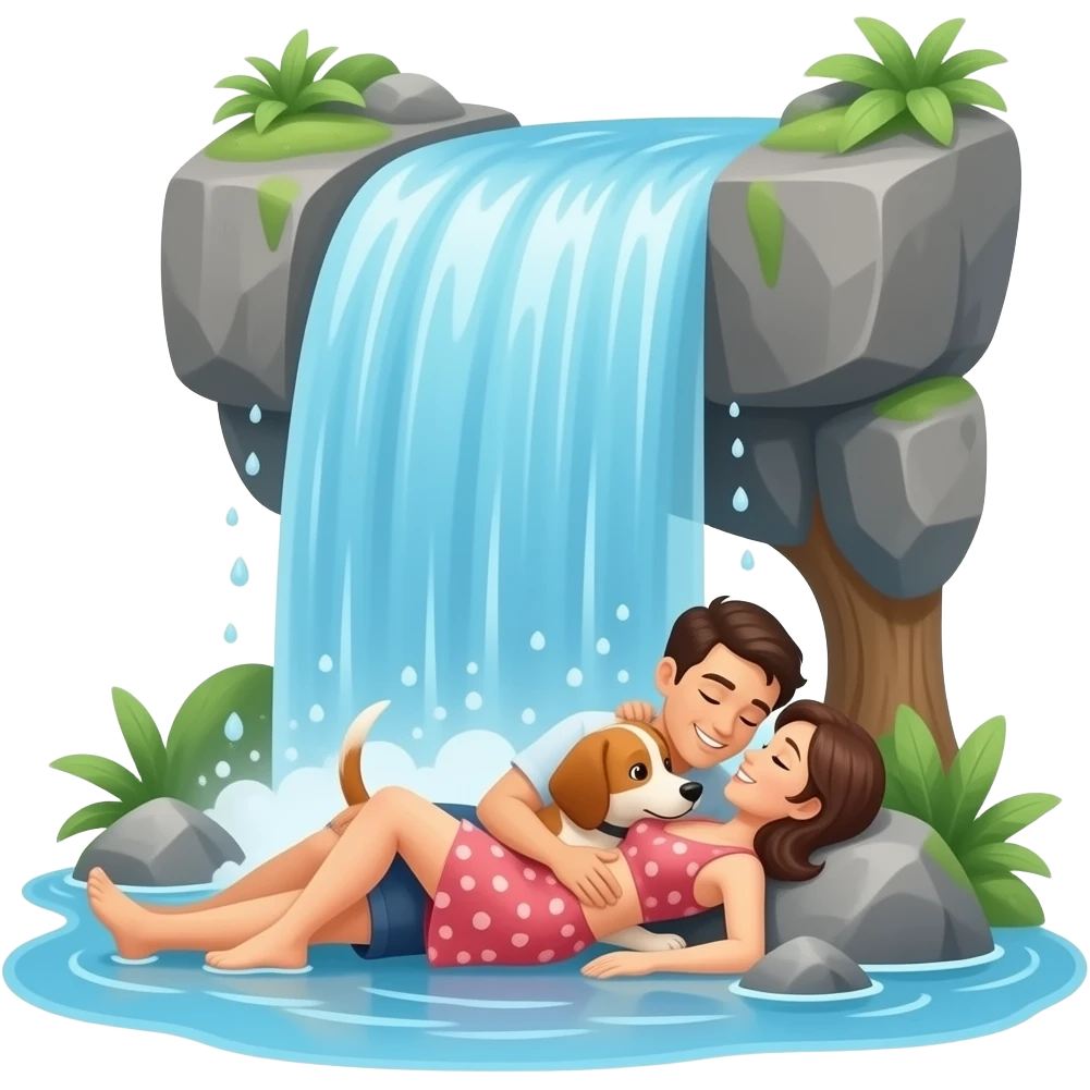 Waterfall with a couple making love doggy style underneath emoji