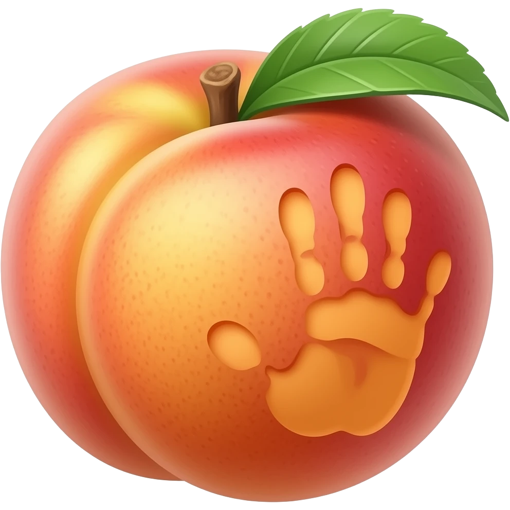Peach with h a handprint on the side of it emoji