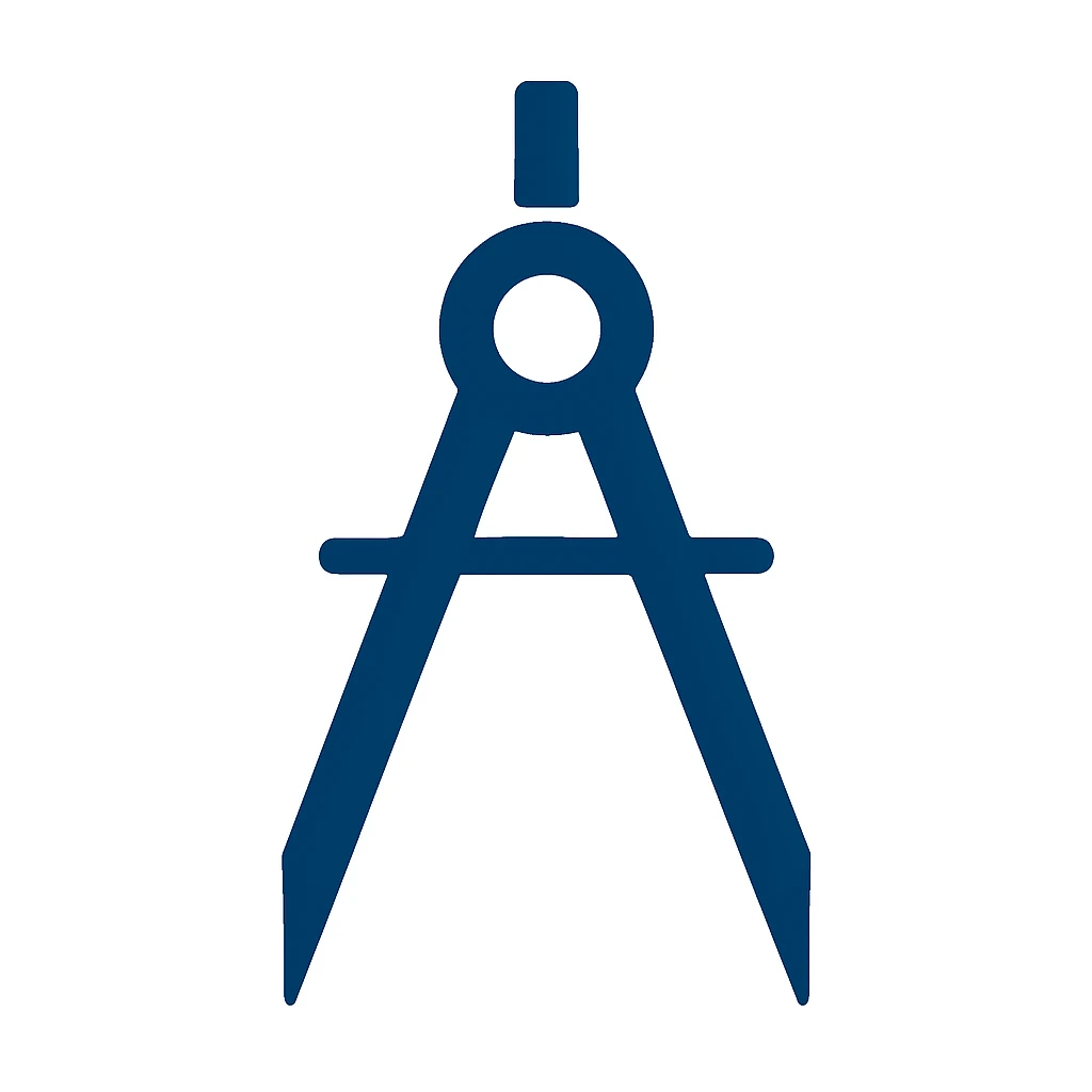 Simplify the image to a minimalist, iconic style focusing only on the compass tool. Remove all extra elements, hands, and background. Create a simple, clean navy blue compass icon in flat design style. emoji