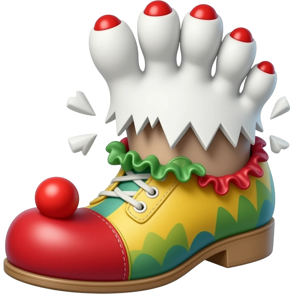 White toes with red long toenails ripping out of clown shoes emoji