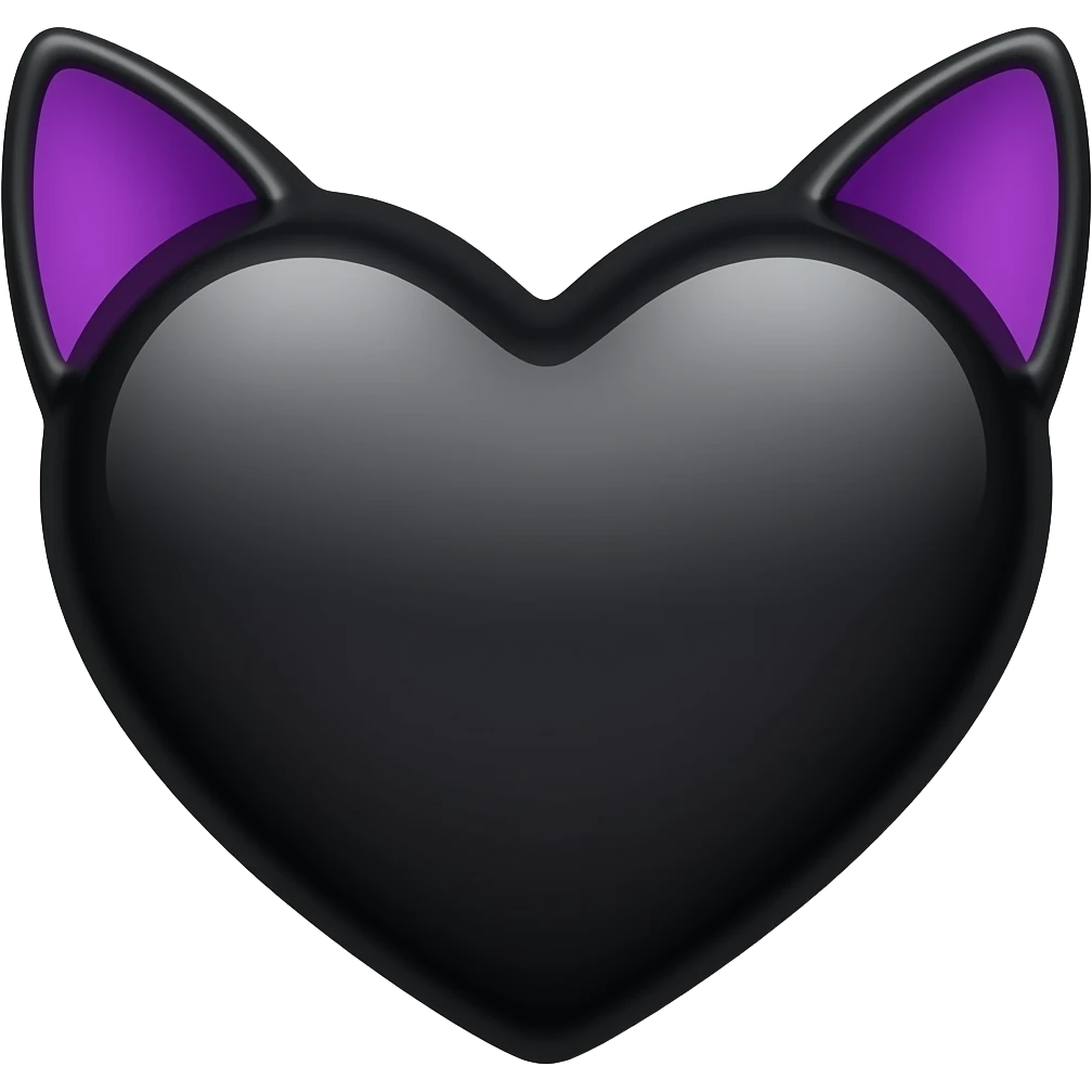 purple black cat ears, black fur heart, no cat, just a heart with cat ears emoji