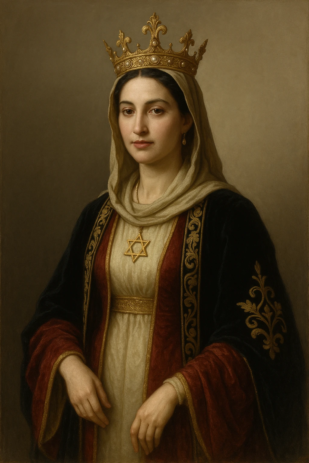 An elegant and respectful Jewish king or queen wearing a crown, neutral background emoji