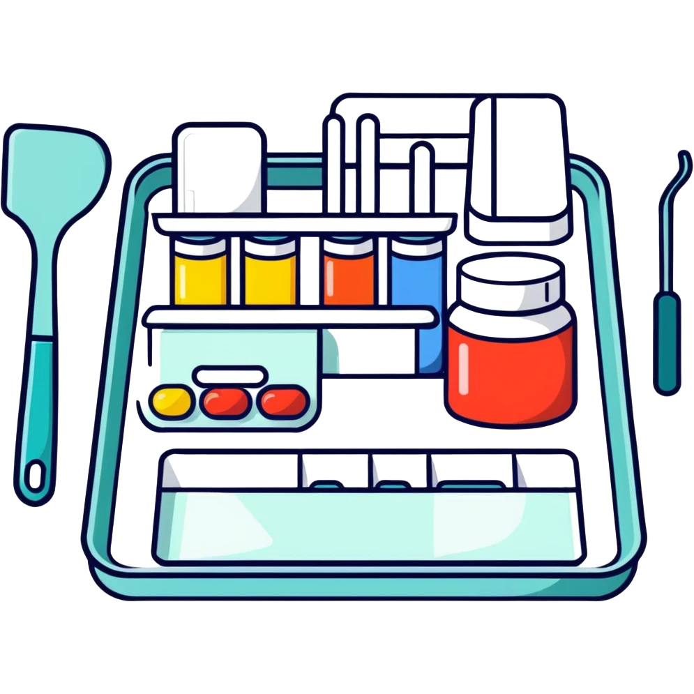 Pharmacy Counting tray, pills, spatula  emoji