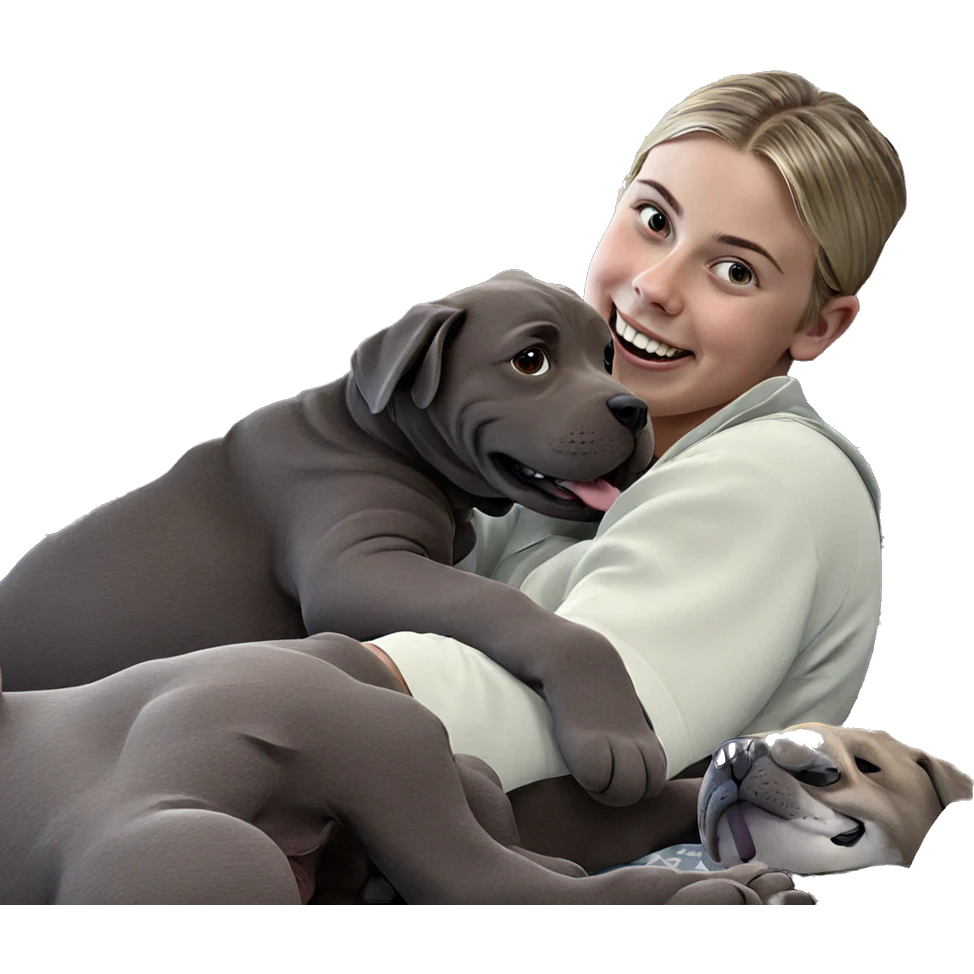 boy smiling with dog indoors emoji