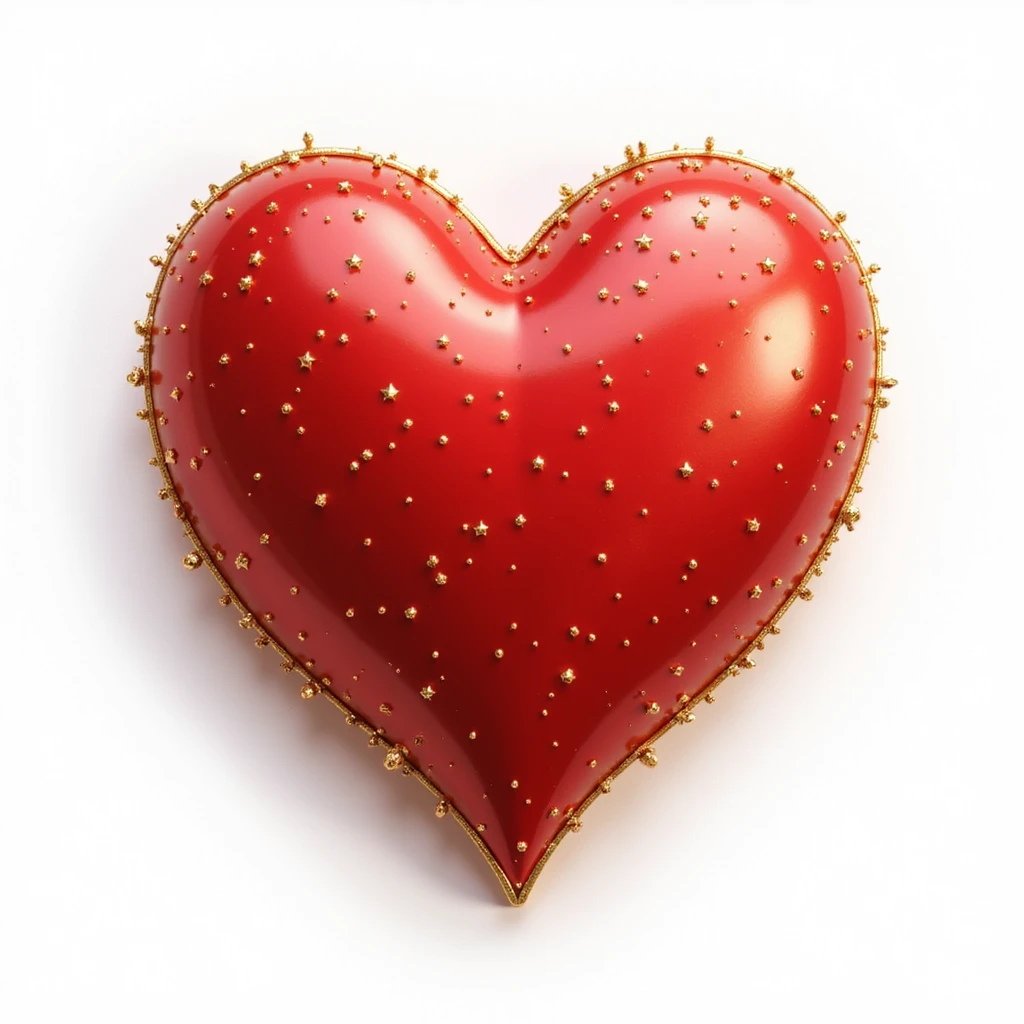 photorealistic red heart with sparkles and gold outline, glossy finish, white clean background emoji