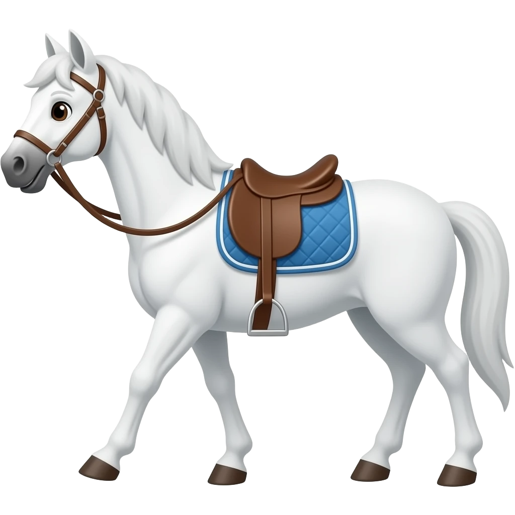 Cartoon white horse with bridles and safdle walks emoji