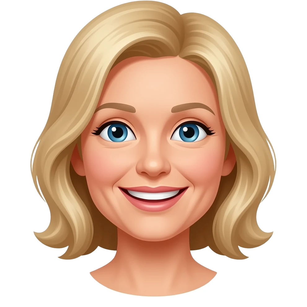 Blonde middle aged woman with a happy expression emoji