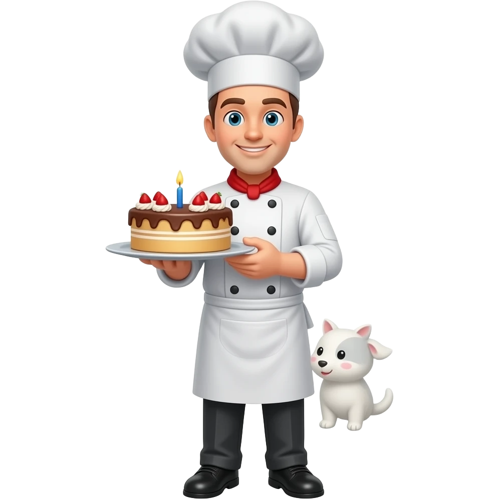 Cartoon bakers man making a cake emoji