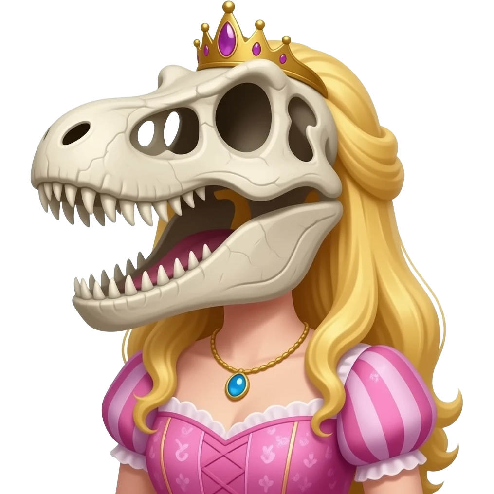 A t-Rex skull attached to a princess body with no head emoji