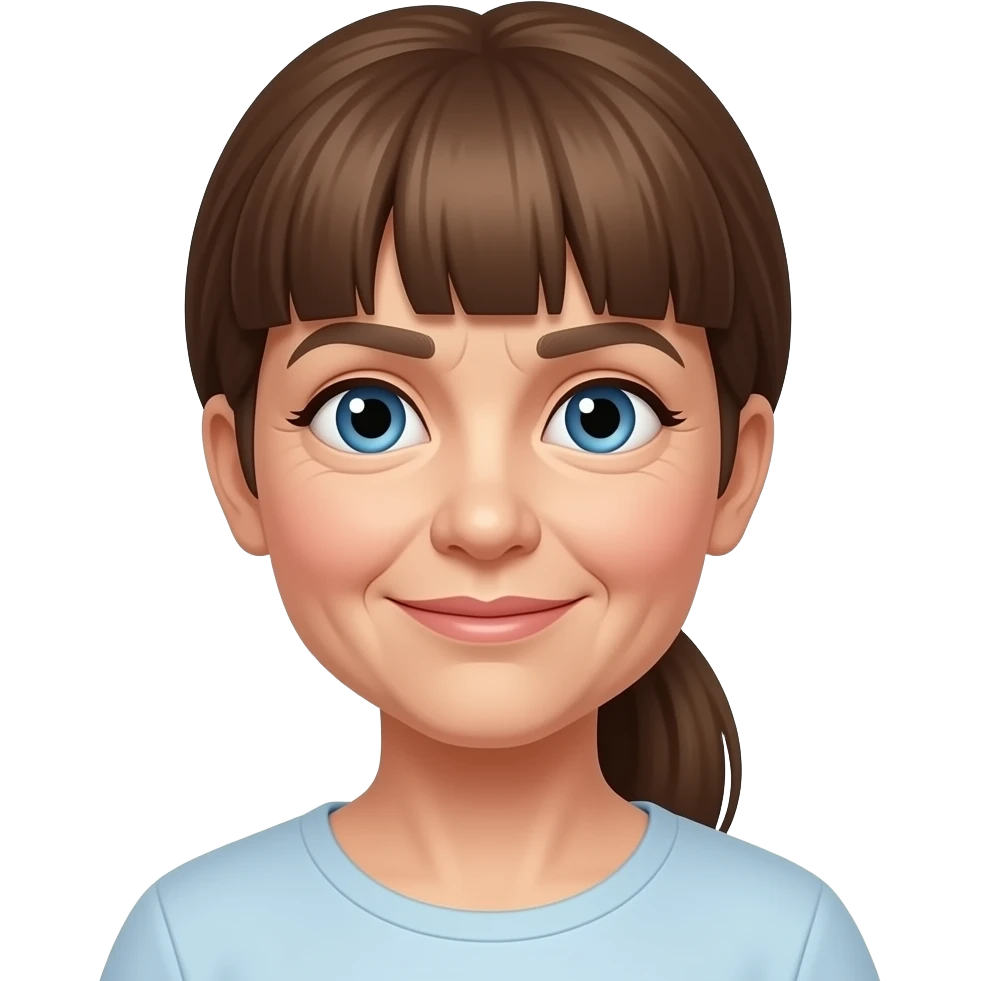 Blue eyes thick bangs ponytail older woman emoji