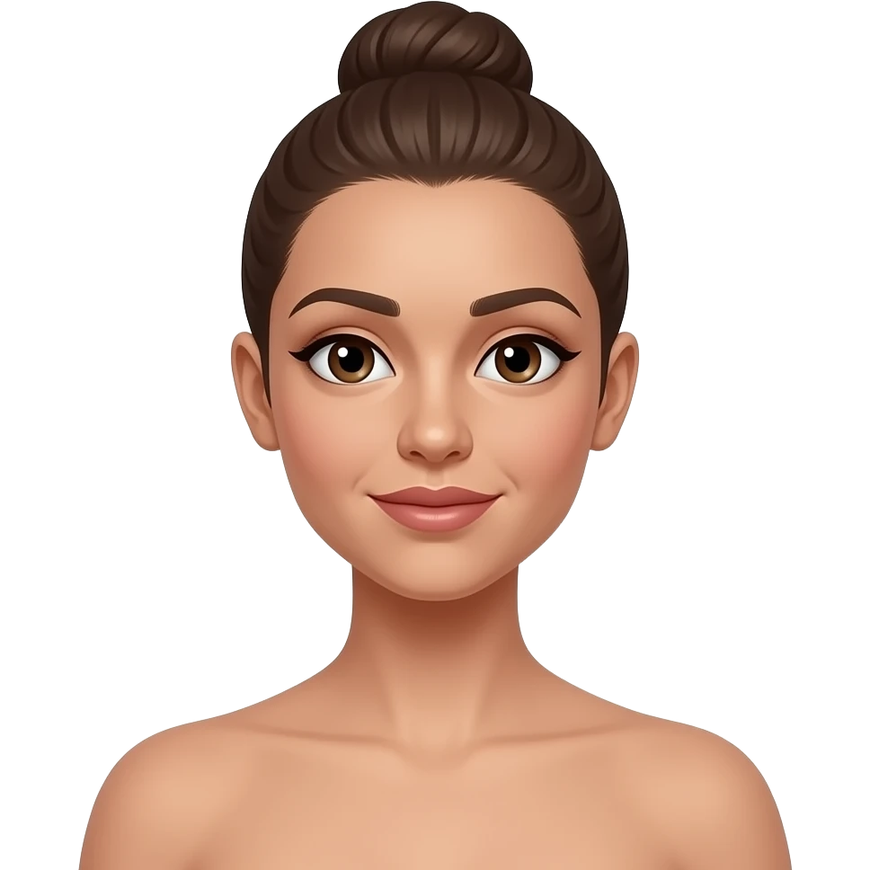 Dancer with no arms and brown hair in a bun. Tan skin, brown eyes emoji