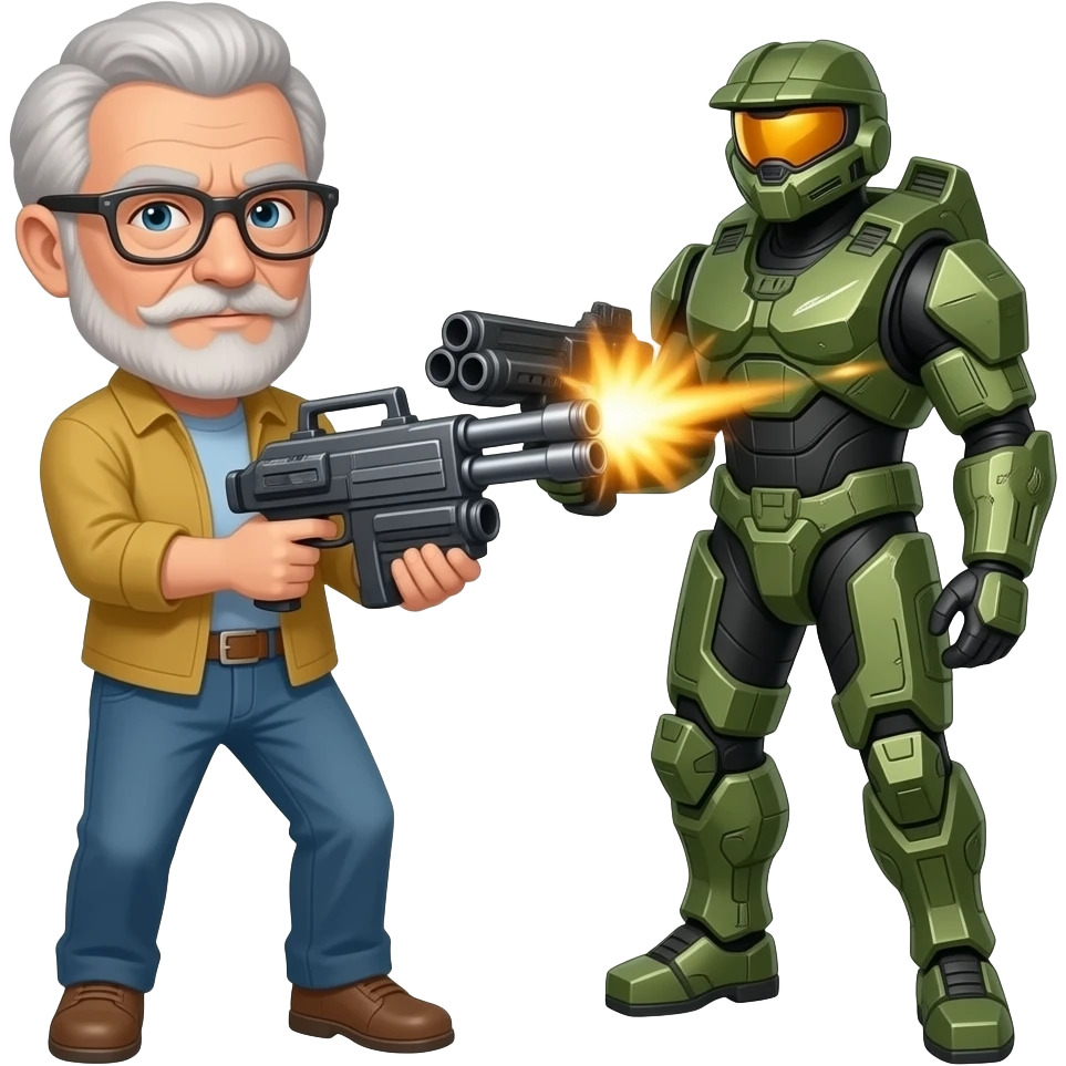 A minigun with 6 barrels held by a 67 man radiating aura rapid firing at the main guy from halo emoji