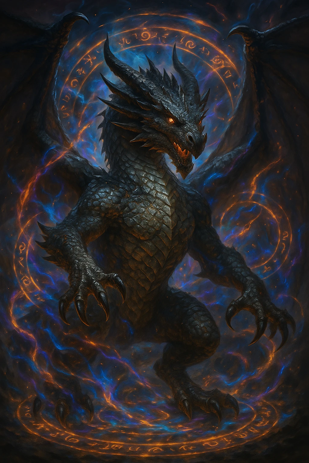 realistic dragon with magical energy swirling around, fantasy style, detailed and dynamic emoji