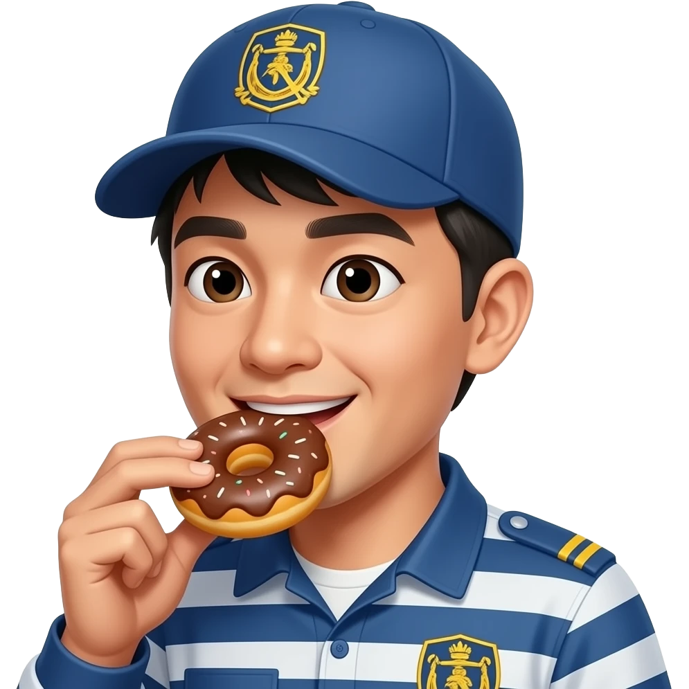 asian cop eating a donut closeup emoji