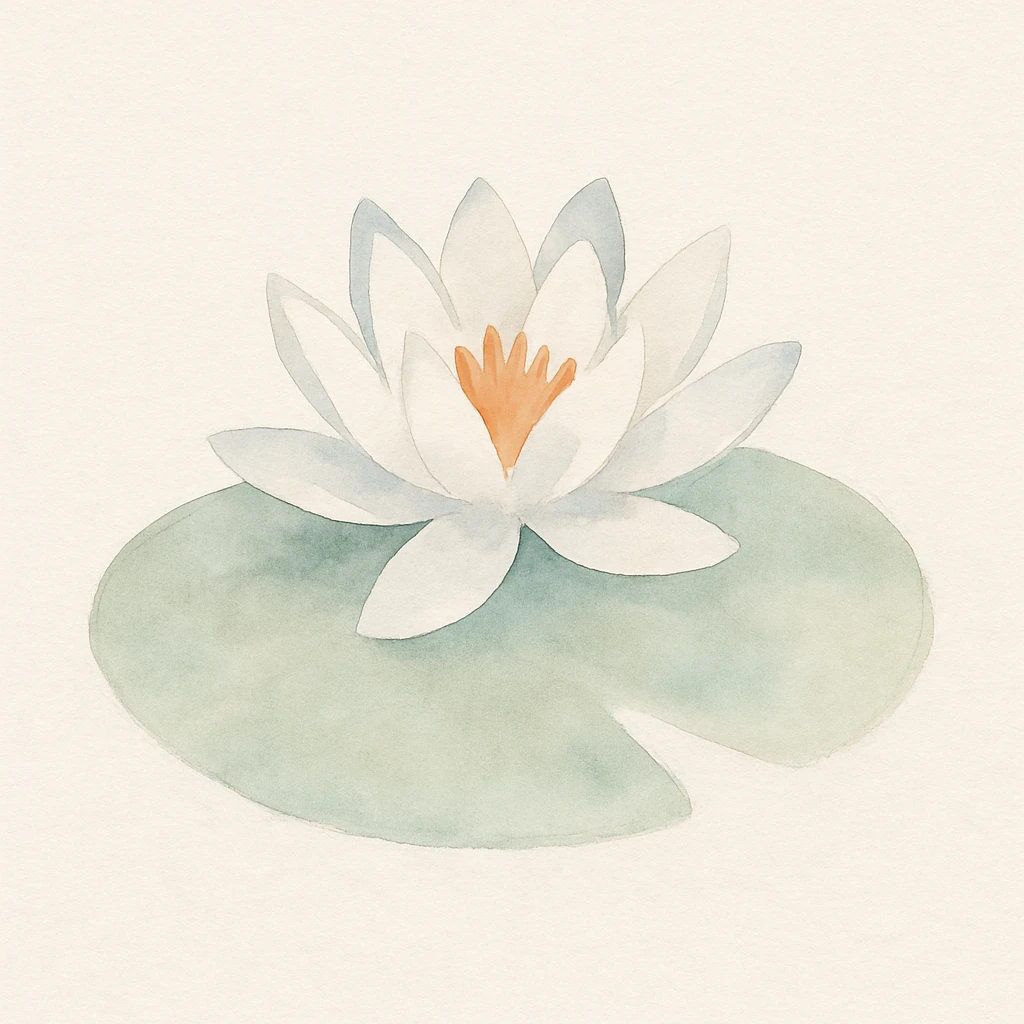 a lilypad with a white lily on it, painterly style with soft colors emoji