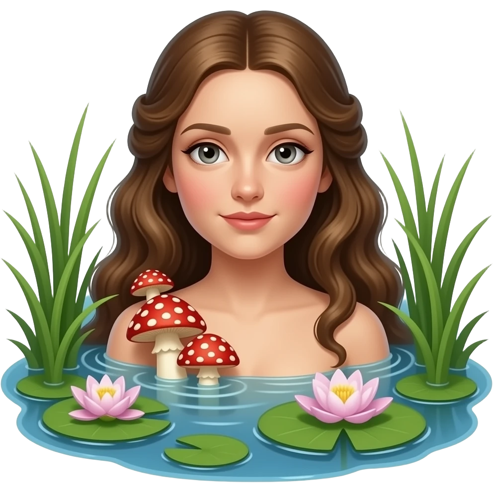 Ophelia lies in the water wrapped in toadstool and water lily - a scene from the original painting by John Everett Miles emoji