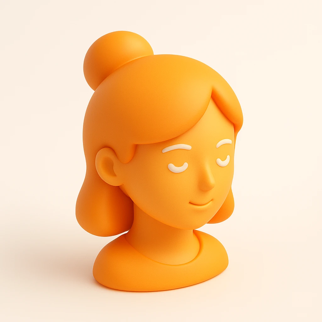 3D orange style head of a woman, with a bun hairstyle and a gentle expression emoji
