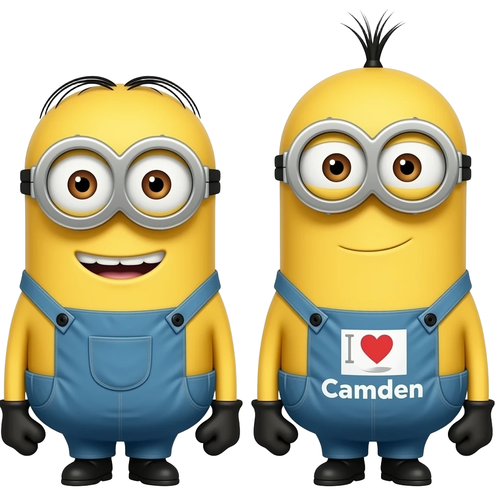 minions frm despicable me wearing a shirt that says i love camden emoji