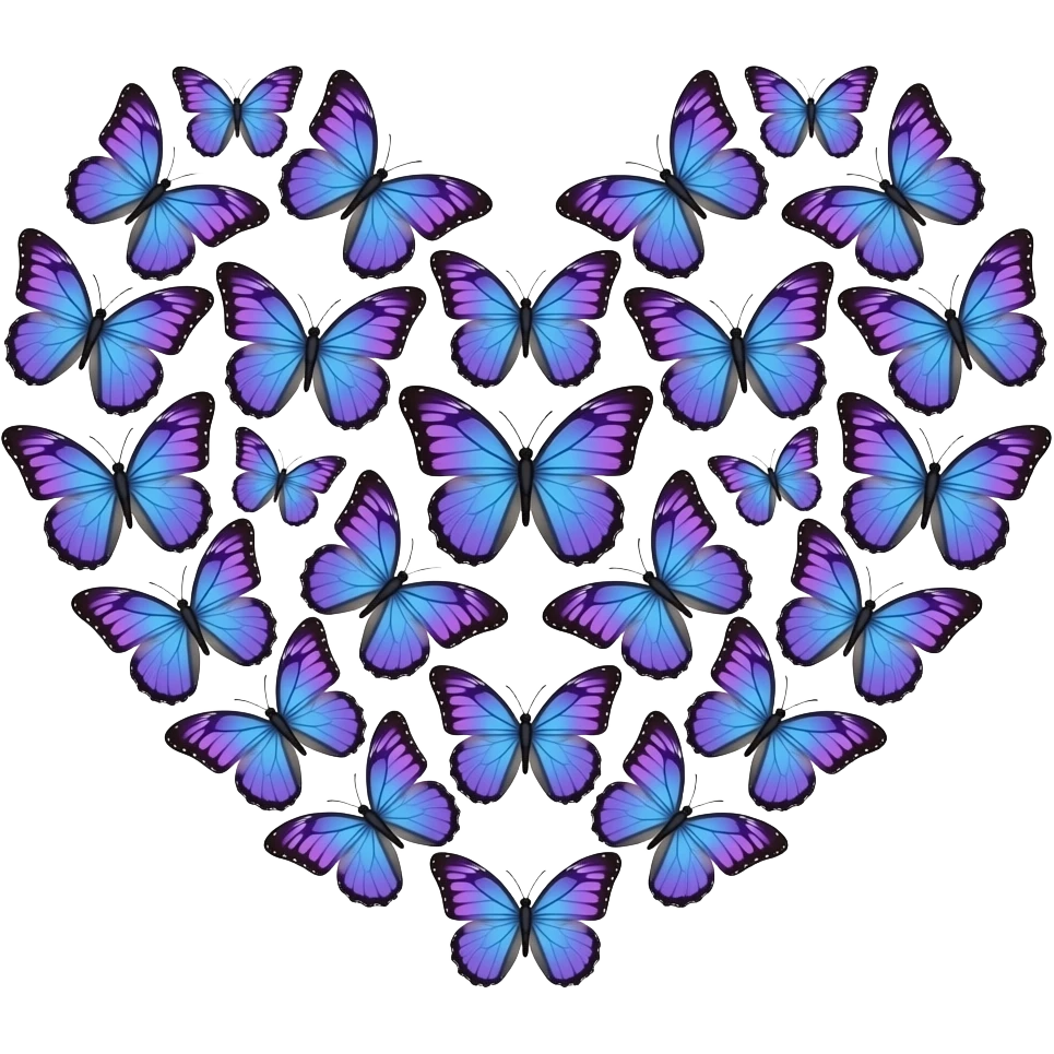 gradient light purple to blue butterflies in the shape of a heart emoji