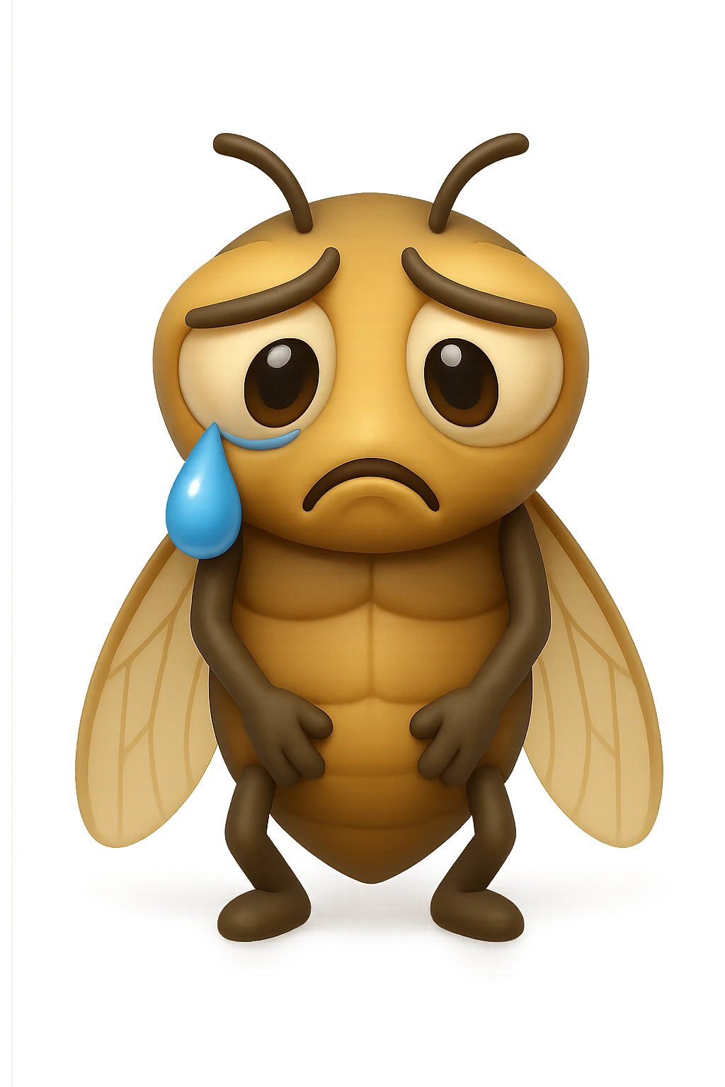 EMOJI STILE IPHONE 3D DI una cicala triste che si tocca le cosce e piange perché non le piace il suo fisico, posa frontale, fagli anche la parte bianca degli, non solo la pupilla emoji