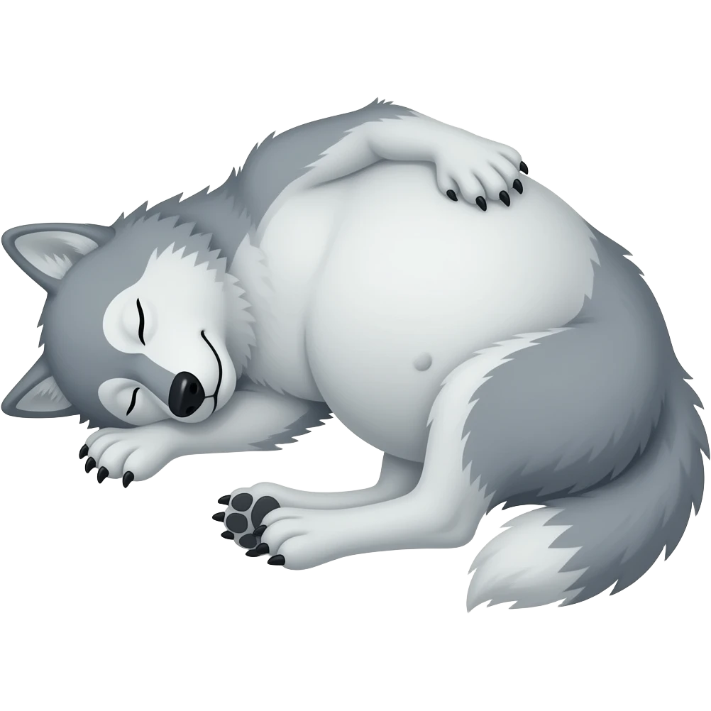 Hazme un lobo durmiendo y estirado. Tiene que tener mucha barriga. Tiene que ser malo emoji