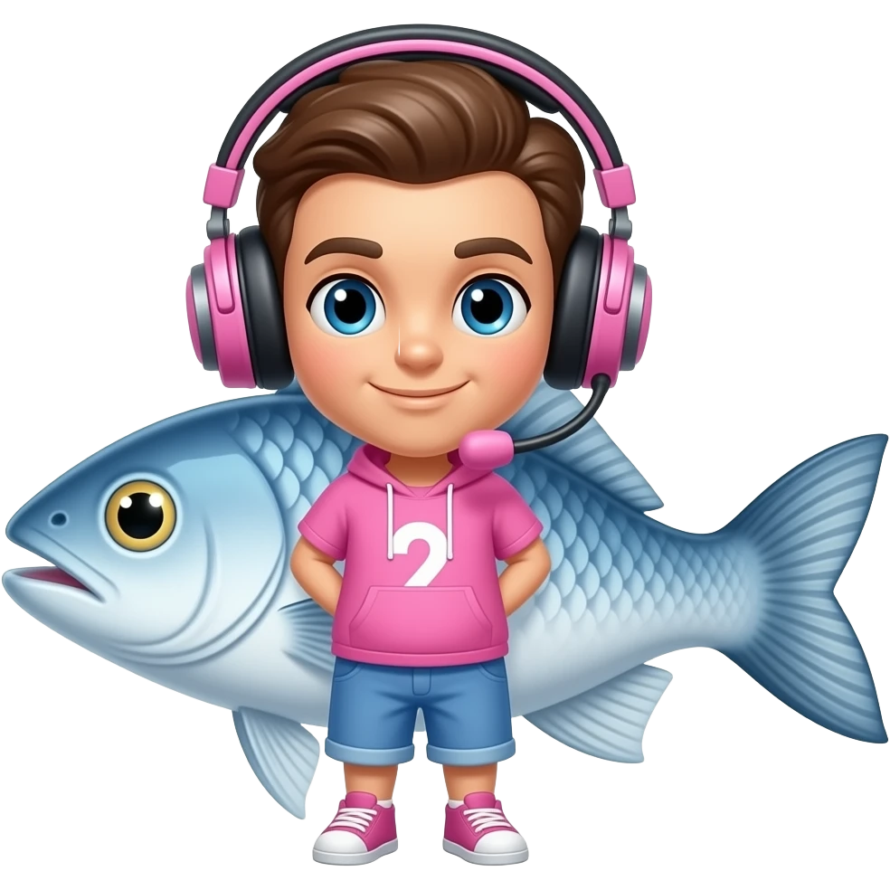 A sea bass with pink gaming headset emoji