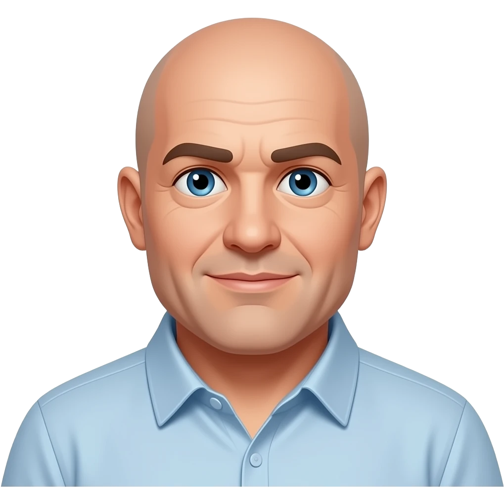 50 year old overweight man balding with blue eyes emoji