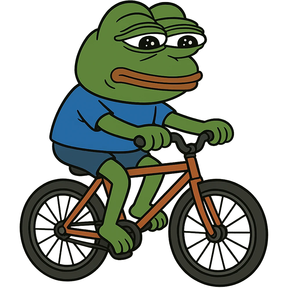 create a pepe riding bike, white background emoji