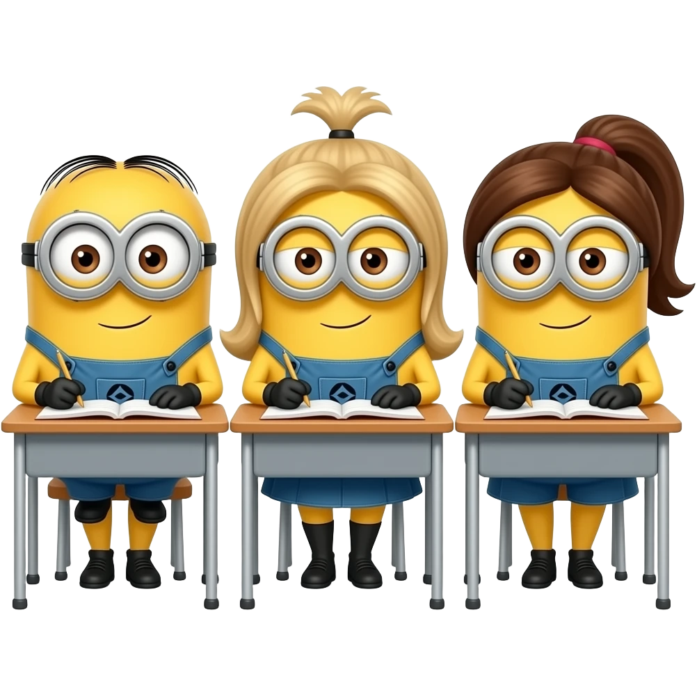 3 despicable me minions doing school work but as girls and two are blonde one is brunette emoji
