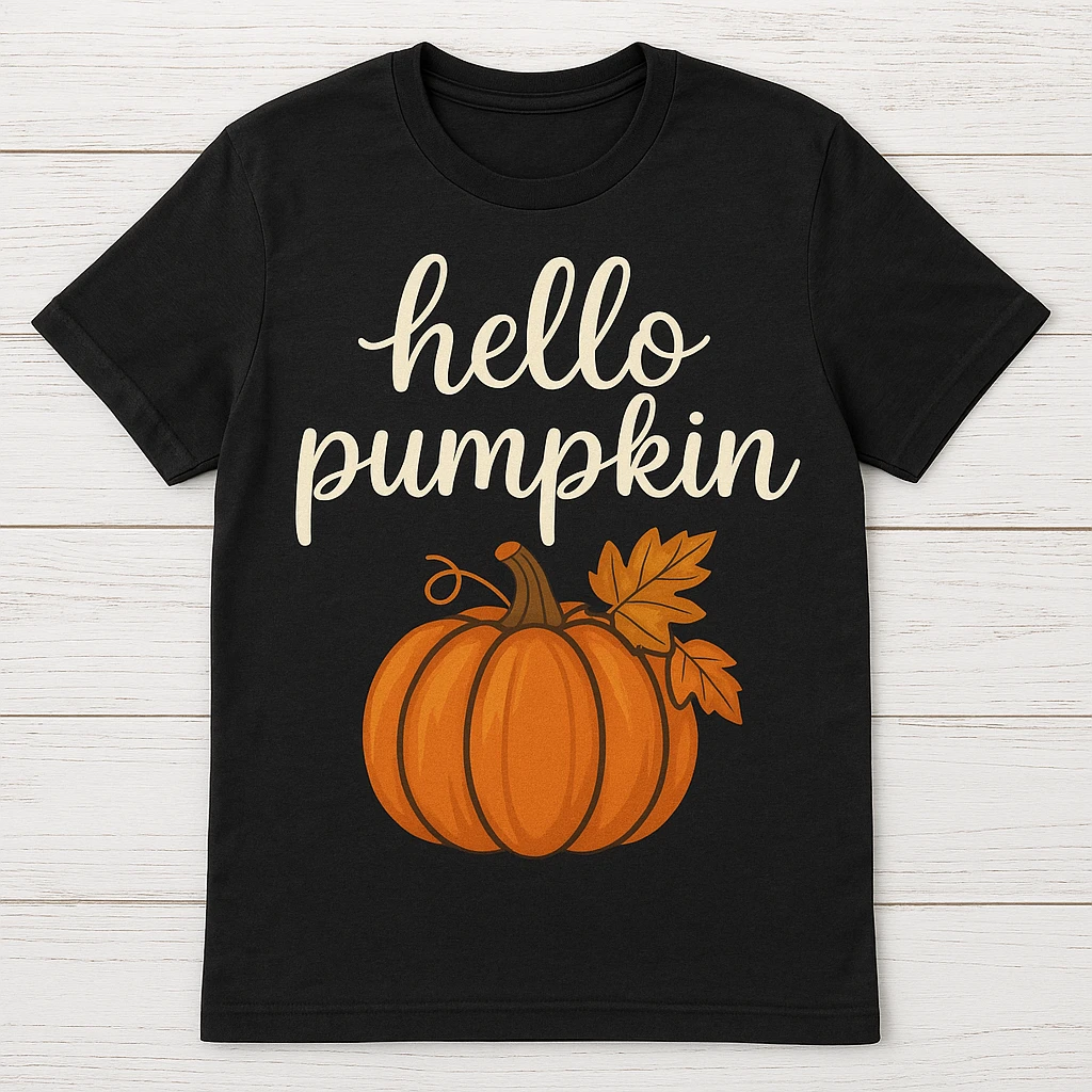 t shirt with print "hello pumpkin" emoji