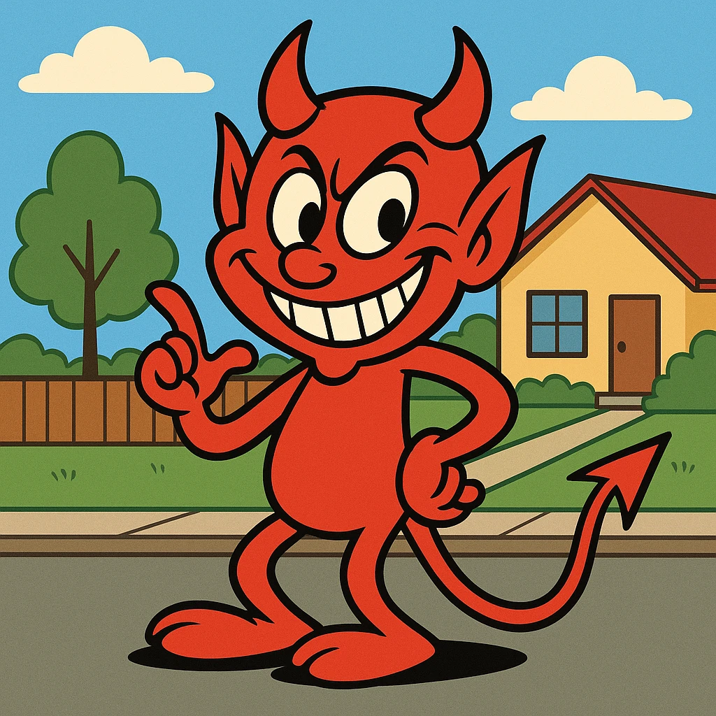cartoon devil with a mischievous grin, bold red colors, simple background emoji