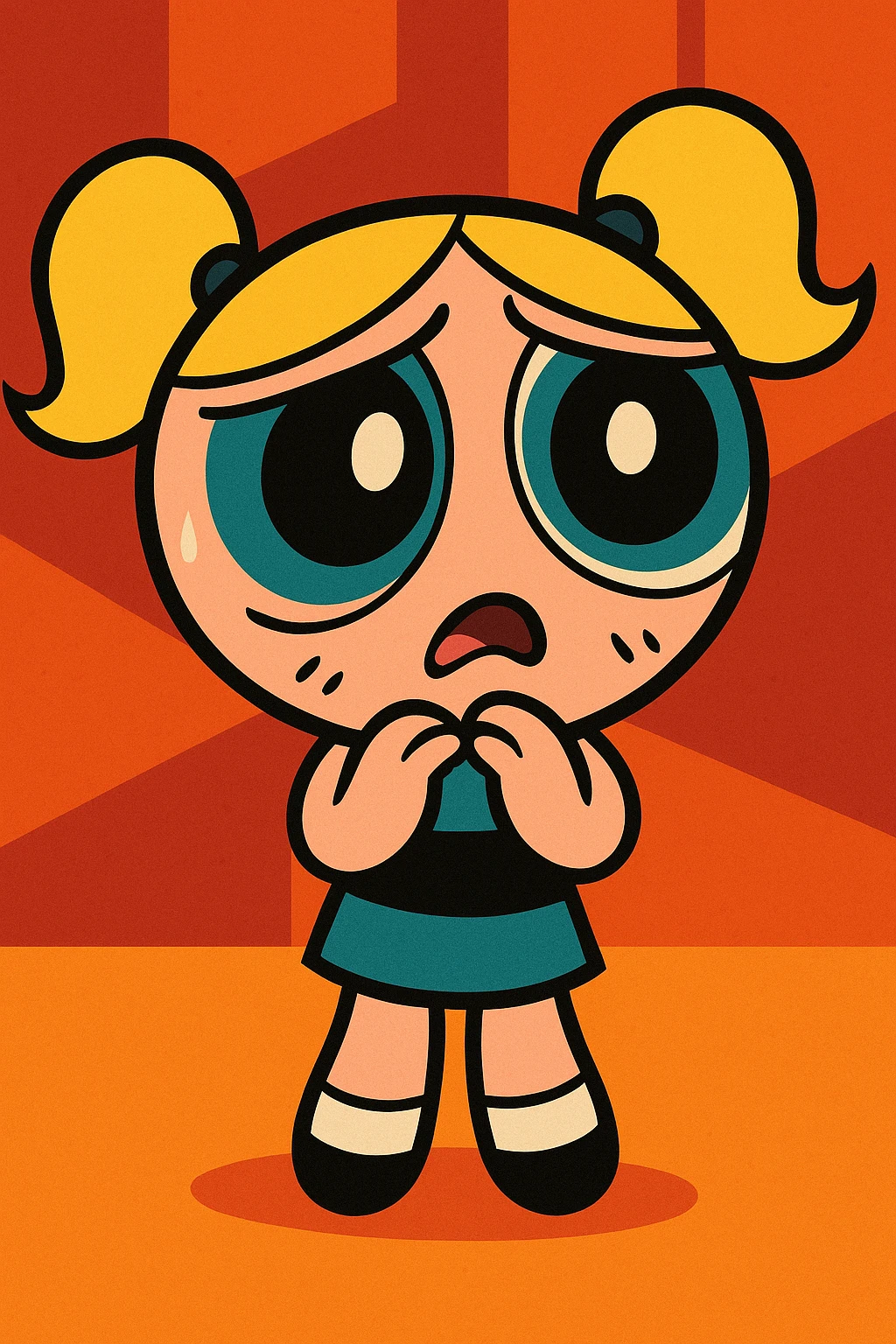 Powerpuff Girls character with a worried emotion, cartoon style, vibrant colors emoji