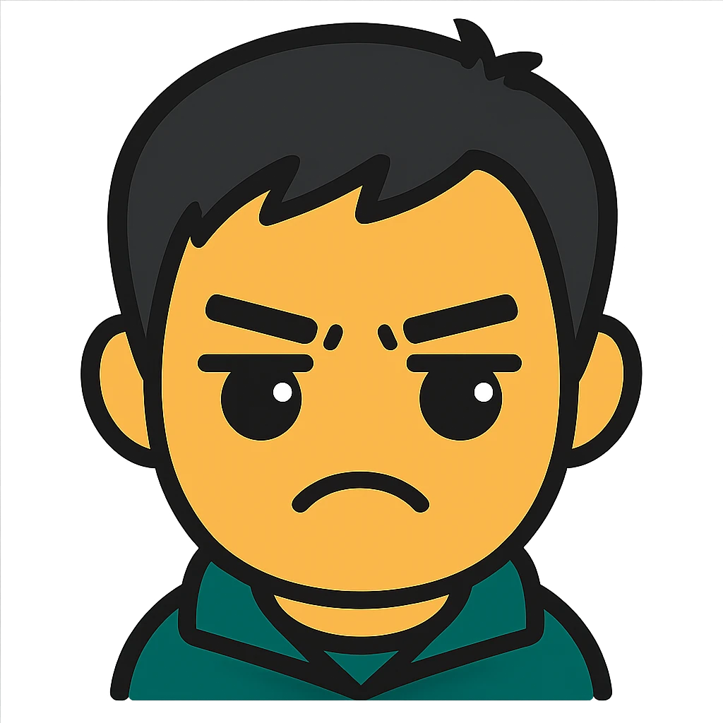 Transform this face into a cute emoji-style icon with minimalistic, bold lines, bright colors, playful and expressive features, suitable for a small emoji. Remove the background. emoji