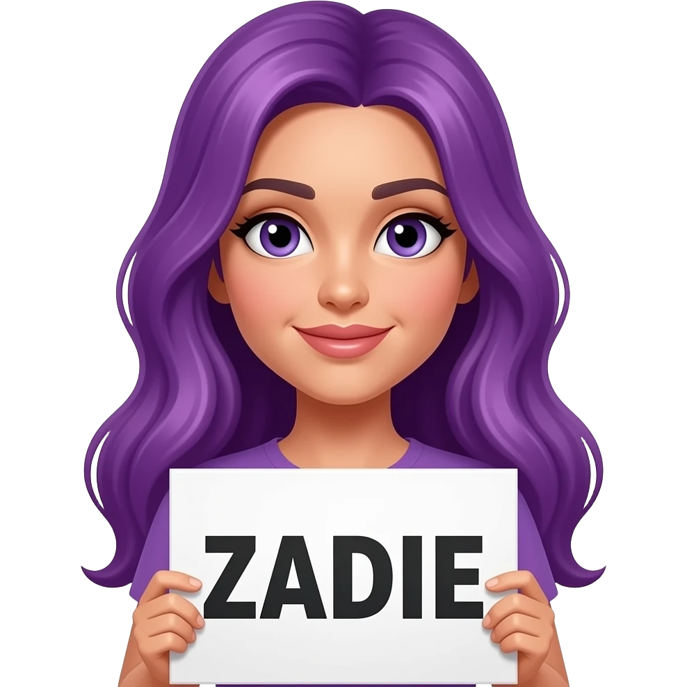 sexy girl with long purple hair holding a ZADIE sign emoji