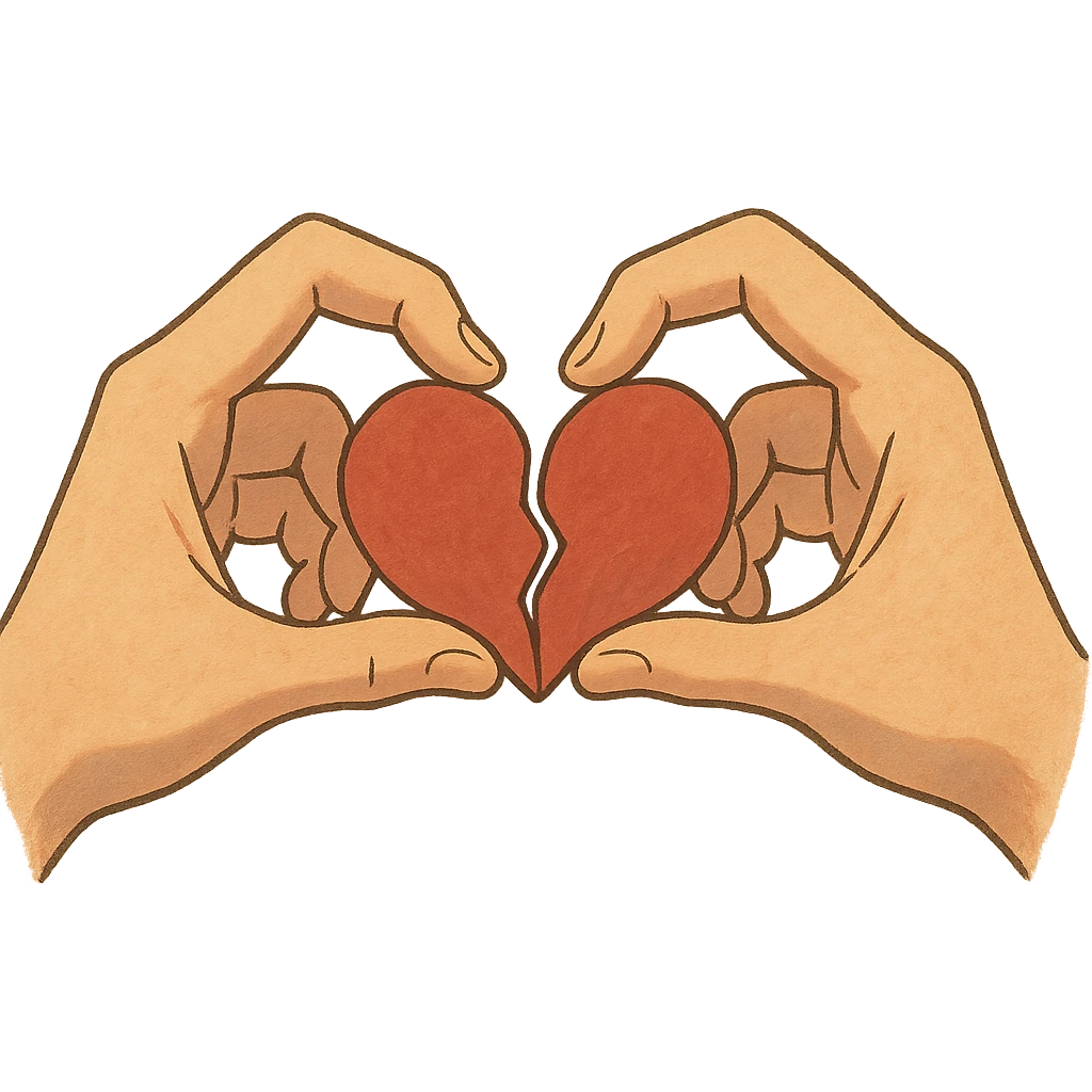 two hands each with half a heart, forming a heart in ghibli style emoji