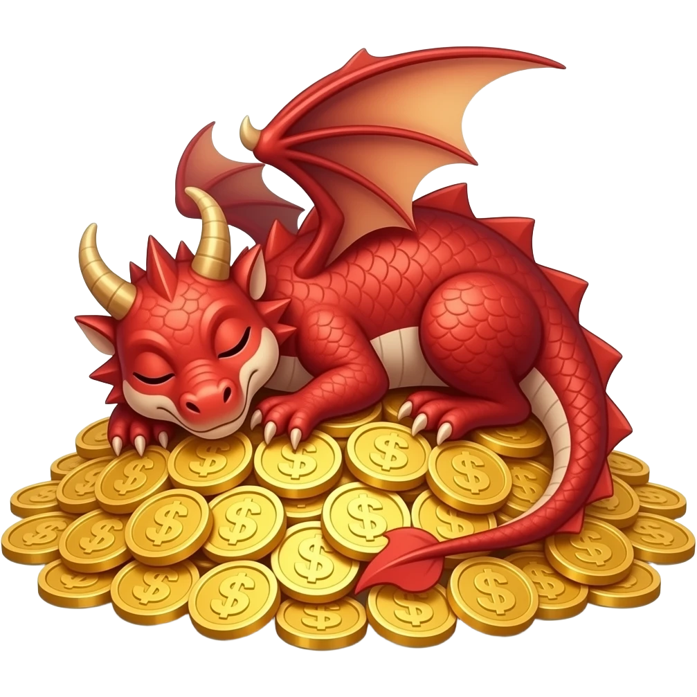bad red dragon sleeping on a mount of coins emoji