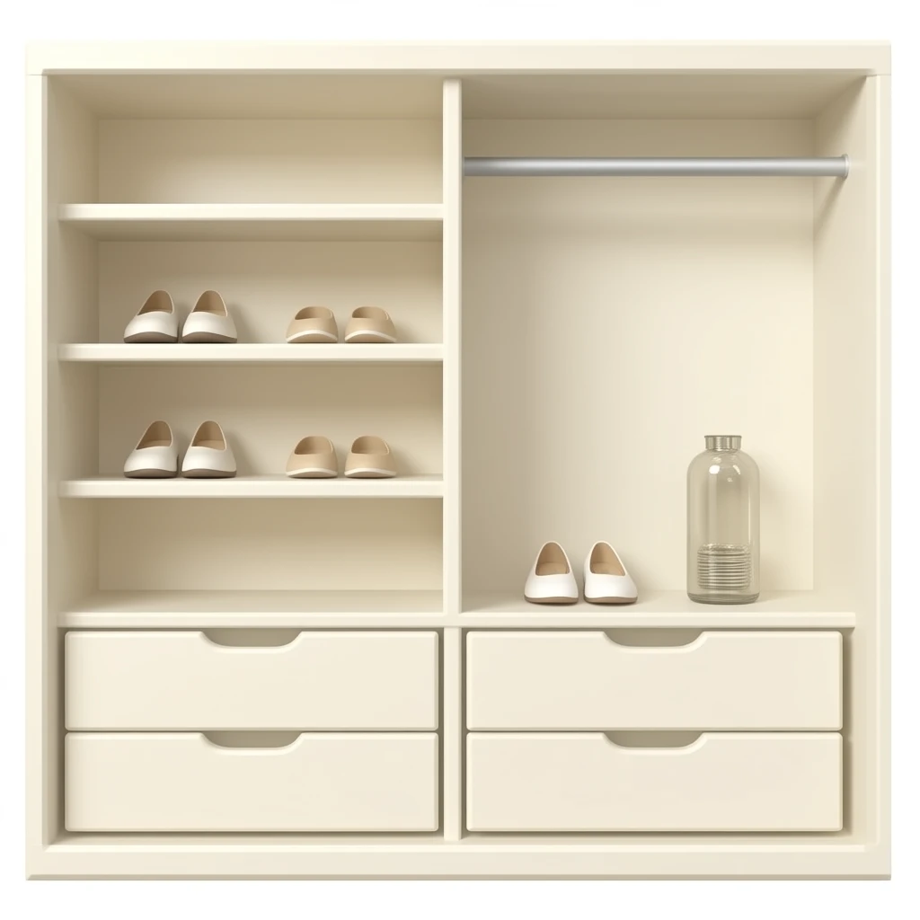 minimalist closet cream color for shoes emoji