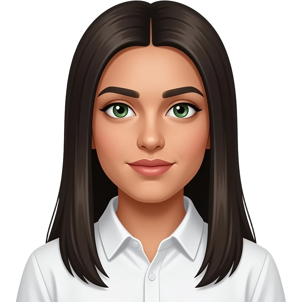 arab teenager with straight hair and a white shirt full lips extreme long hair and green eyes emoji