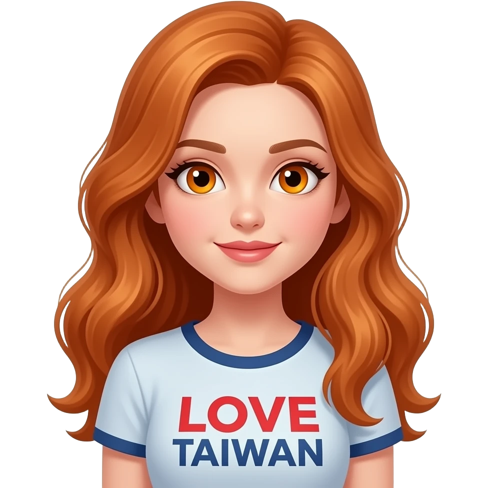 sexy girl with long ginger hair and ginger eyes a top with LOVE TAIWAN written on it emoji