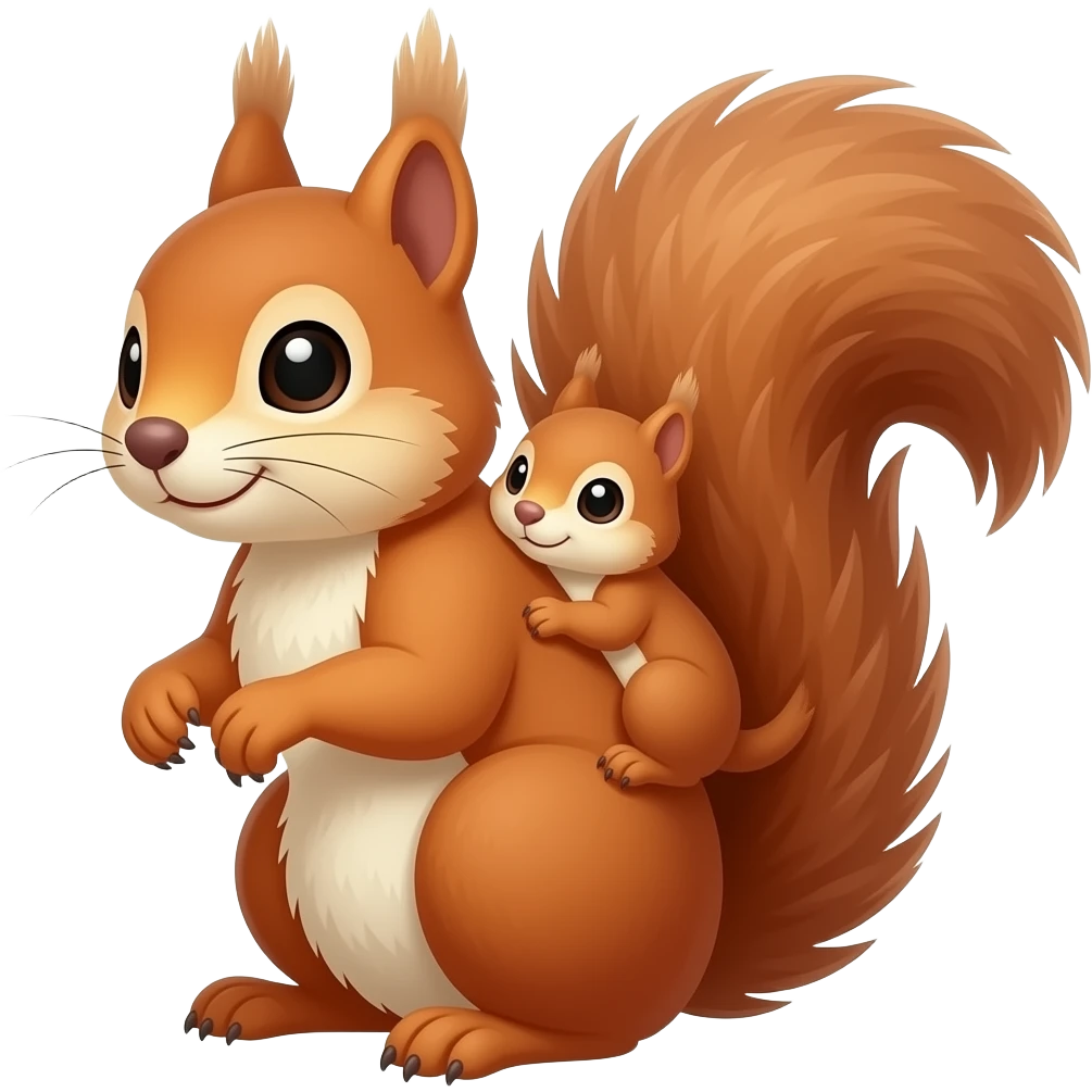 una ardilla con su bebe kawaii emoji