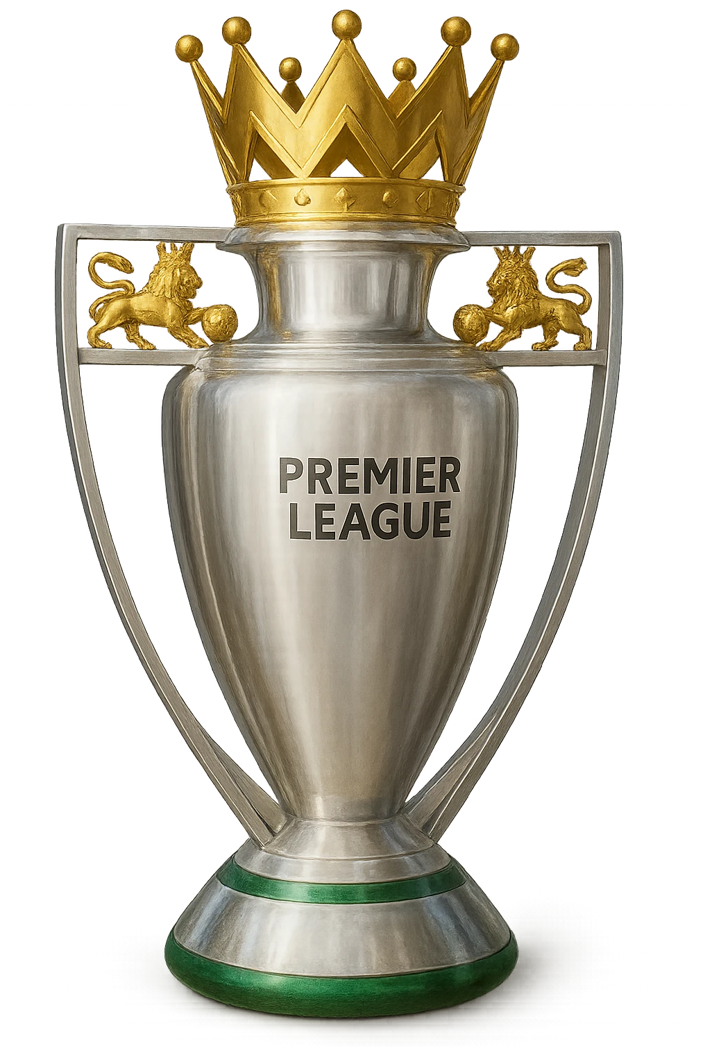 Фотореалистичный и изометричный кубок Premier League, объемный чуть слегка рисованный стиль, прозрачный фон emoji