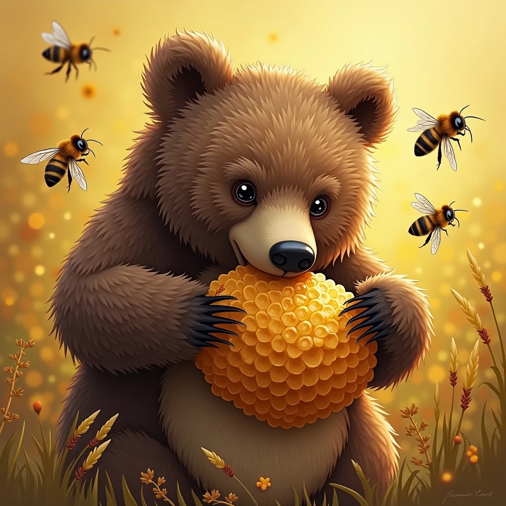bear eating honeycomb with bees flying around emoji