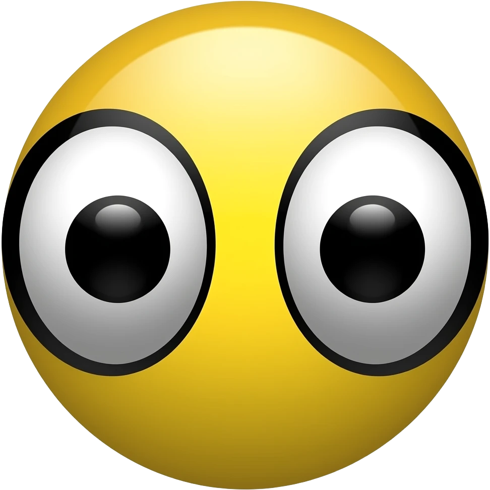 Isometric 3D pixel art pair of eyes emoji, bold black outline, white fills with black pupils, chunky 8-bit pixel style, yellow background, symmetrical forward-facing eyes, same style as retro pixelated computer icons, clean and graphic, no gradients, flat colors only emoji