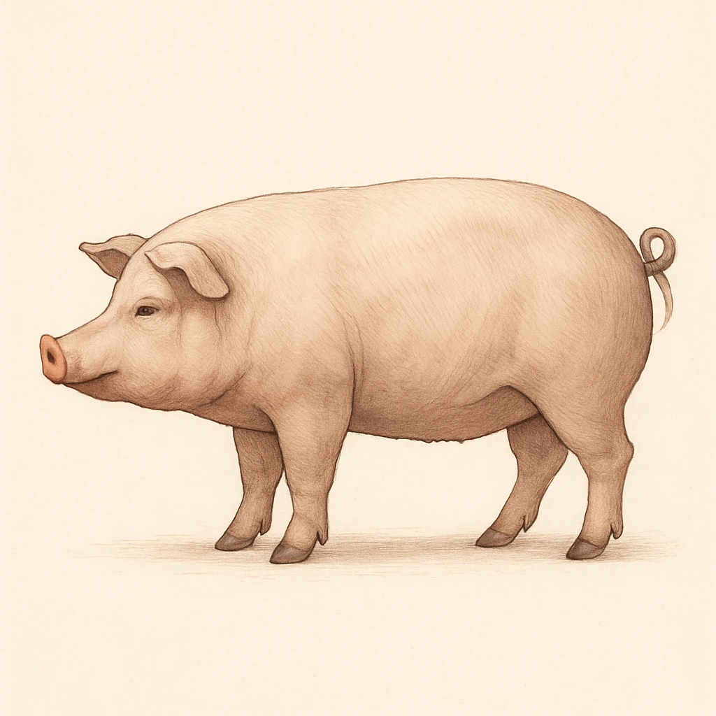 side view of a pig, realistic style, academic color palette, clean and simple for app icon, minimal background emoji