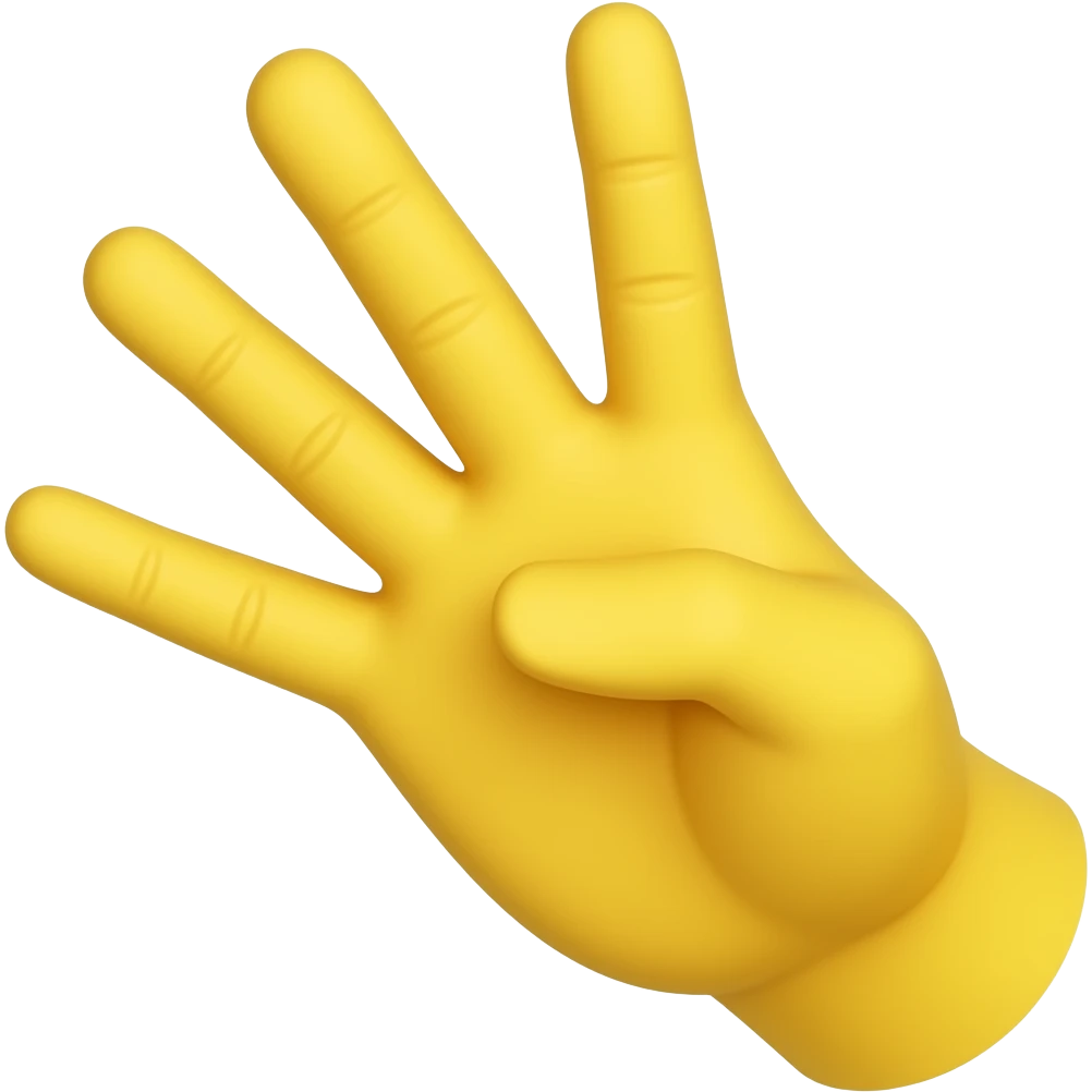 Yellow hand with thumb, pointer finger and middle finger out and the others in emoji