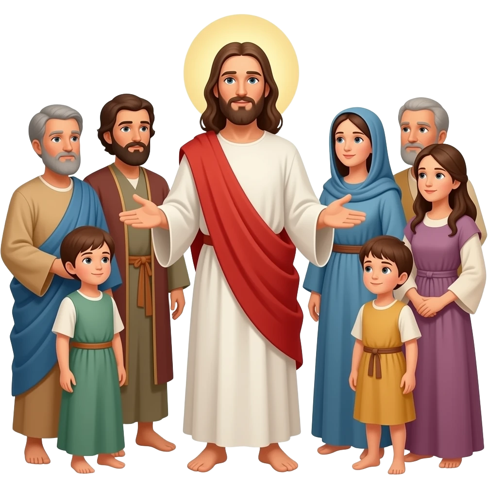 Jesus preaching to a group of men women and children from biblical times emoji