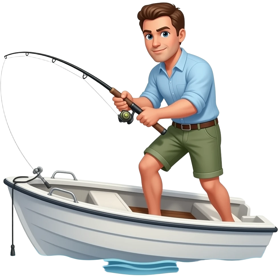 a guy slamming his fishing rod off the boat emoji