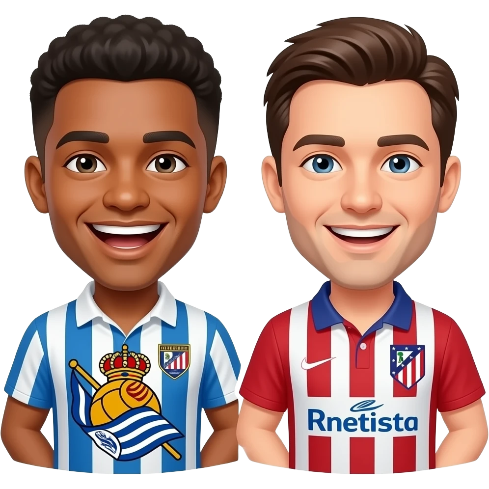 Una persona con la camiseta de la Real Sociedad riendose de la otra persona con la camiseta del Atletico de Madrid emoji