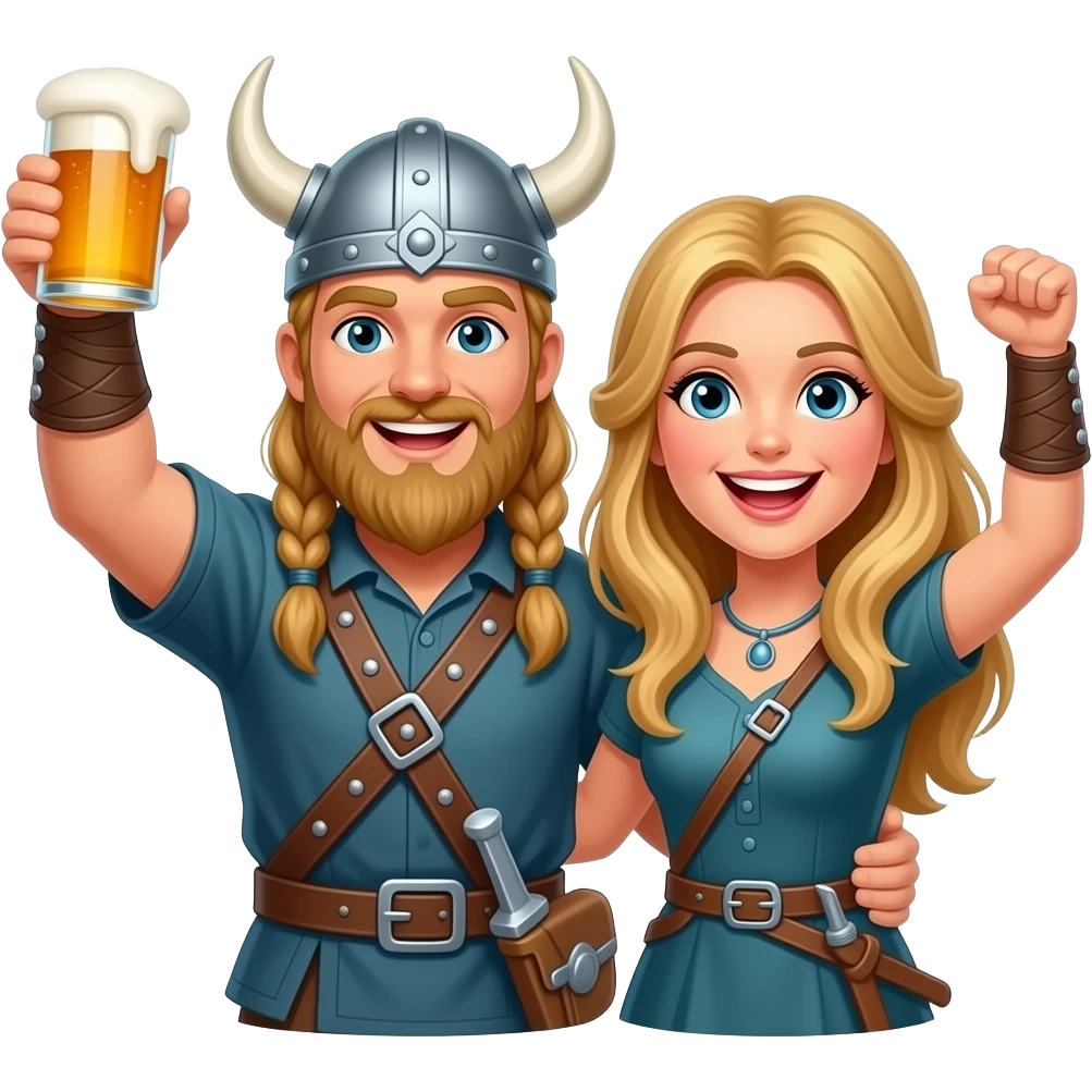 Blonde Viking cheering with horn ale glass both genders emoji
